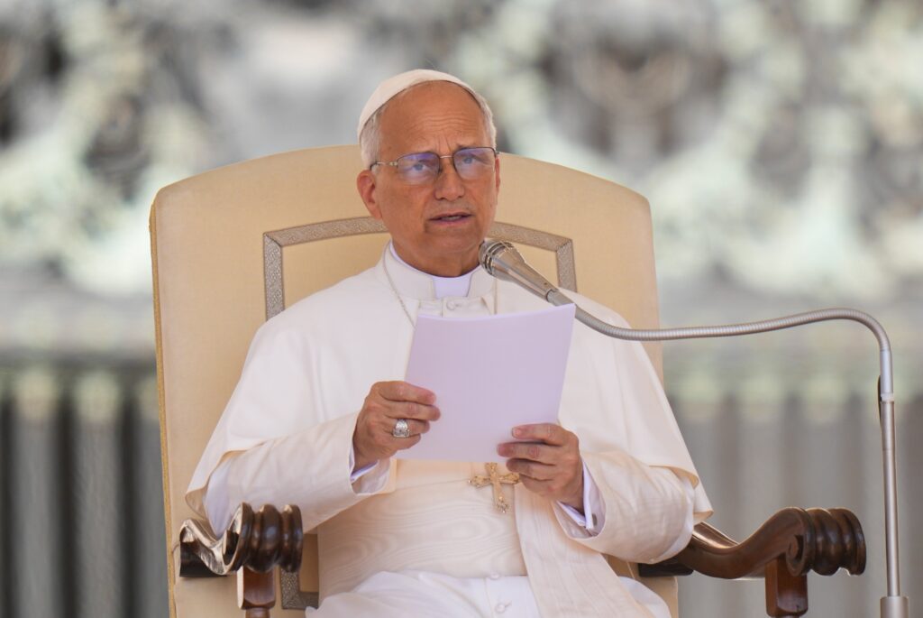 El Papa León XIV habla sobre los milagros de sanación de Jesús durante su audiencia general en la Plaza de San Pedro del Vaticano, el 25 de junio de 2025. (Foto CNS/Lola Gomez)