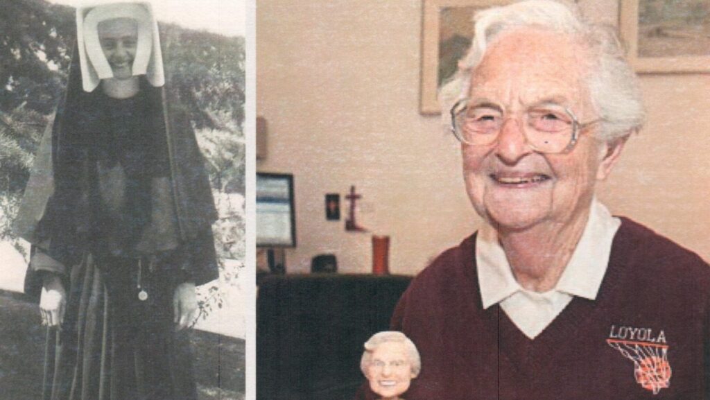 Sister Jean Dolores Schmidt en 1953 (izquierda) y en 2013 (derecha). (Mary Jo Kinney)