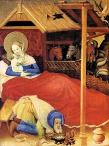 Conrad_von_Soest_Nativity_1-764x1024 | Angelus en Español “Natividad”, de Conrad von Soest (1360-), alemán. (Wikimedia Commons)
