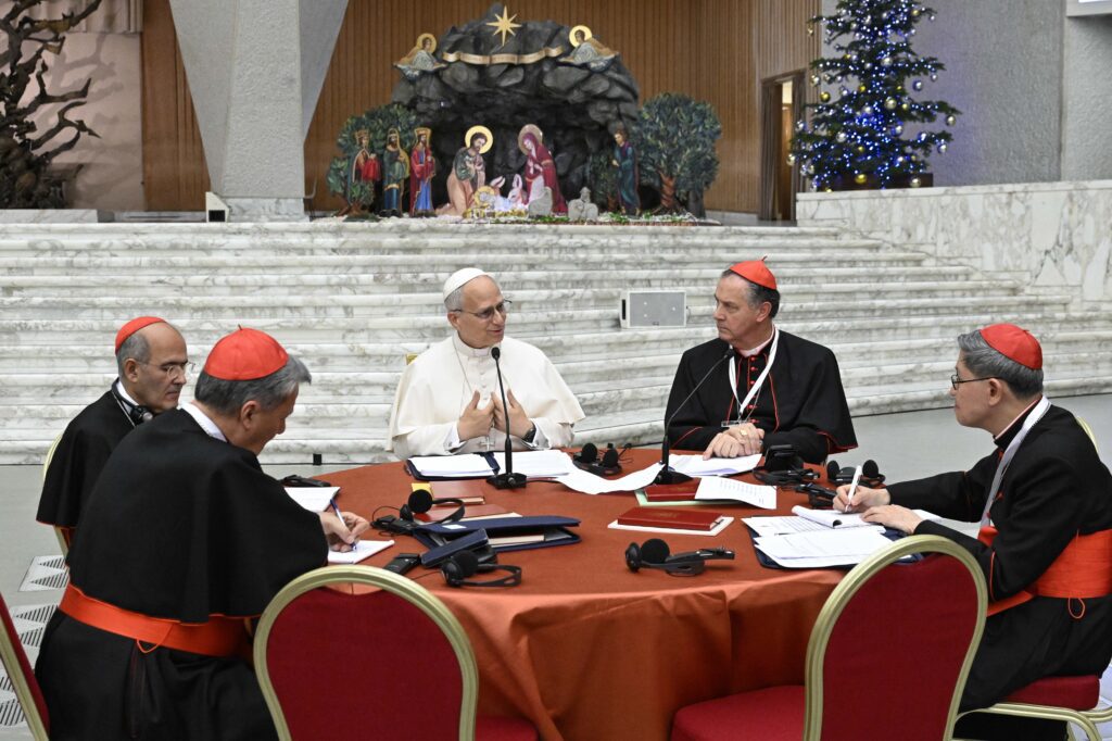 El Papa León XIV celebra un consistorio con cardenales de todo el mundo en el Vaticano el 7 de enero de 2025. (Foto OSV News/Simone Risoluti, Vatican Media)