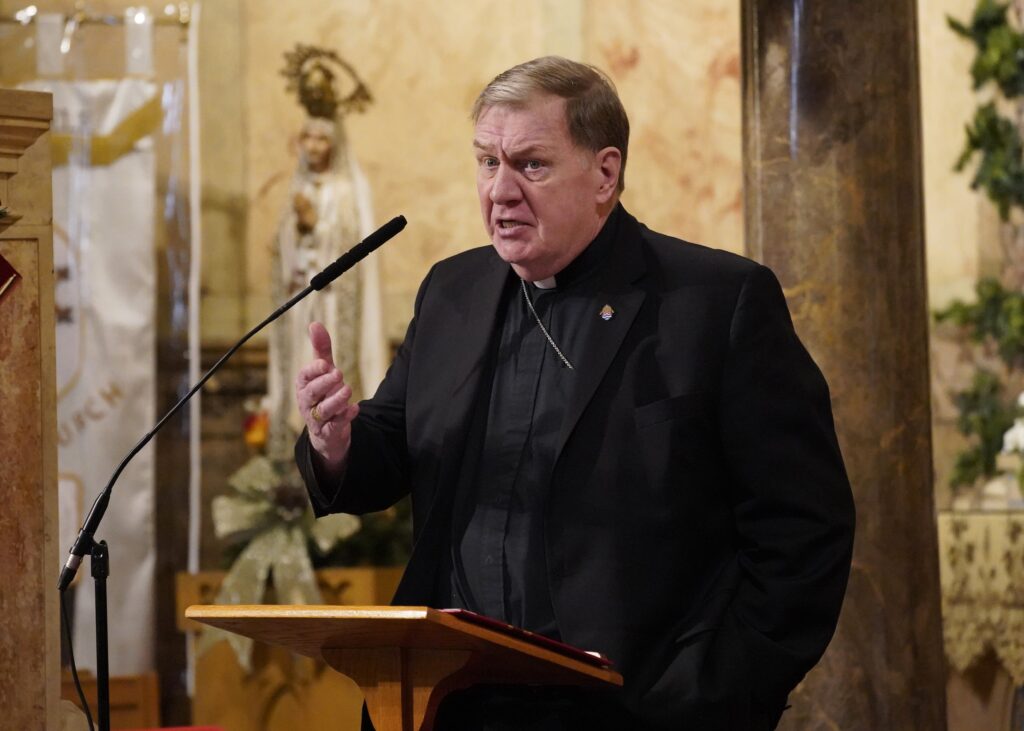 Cardinal Joseph W. Tobin of Newark, N.J., speaks at St. Lucy's Church in Newark Jan. 13, 2025, during an interfaith gathering of religious leaders committed to supporting immigrants facing the threat of mass deportation by the Trump administration. (OSV News photo/Gregory A. Shemitz)