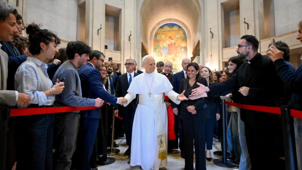 El Papa León XIV en la Universidad de Roma “La Sapienza”, el 14 de mayo de 2026. (Vatican Media vía EWTN)