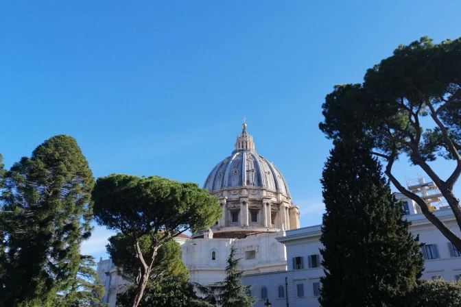 La cúpula de San Pedro vista desde los jardines del Vaticano | Crédito: Victoria Cardiel/EWTN News