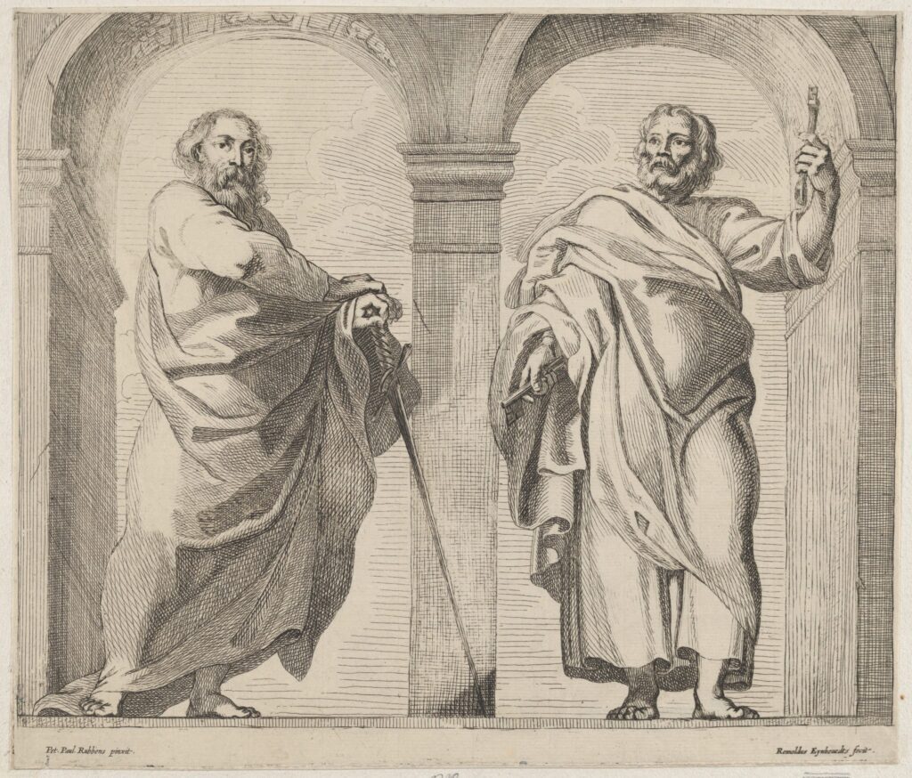 "San Pedro y San Pablo en un vestíbulo", c. 1630-1680, de Rombout Eynhoudts. (Museo Metropolitano de Arte). Actualmente no está en exhibición.