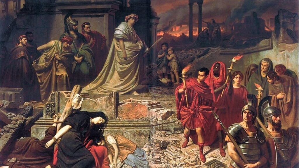 "Nerón contempla el incendio de Roma", de Karl von Piloty (1826–1886), alemán. (Wikimedia Commons)