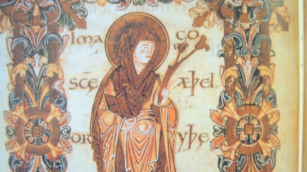 Representación de Santa Etheldreda en el Bendicional de San Ethelwold (siglo X). (Wikipedia)