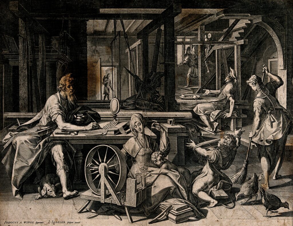 Grabado de san Pablo hospedado en la casa de san Aquila y santa Priscila. (Wikimedia Commons)