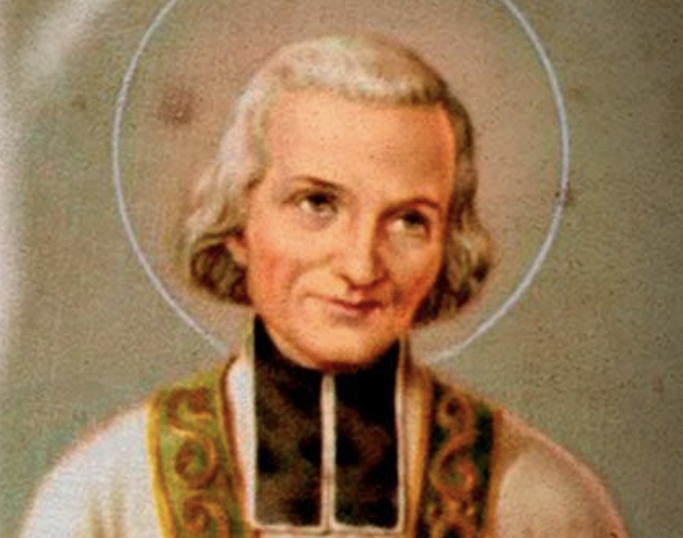 Portrait of a woman in historic clothing with a halo behind her head, suggesting a saintly figure.
