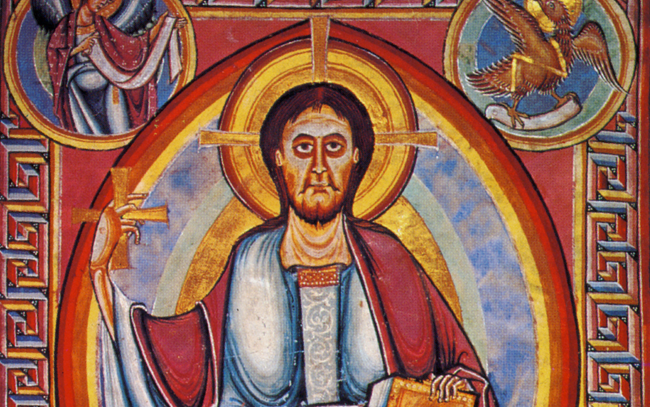 “Cristo en Majestad”, Biblia de Stavelot, monasterio de Stavelot, región del Mosa, Bélgica, realizada entre 1093 y 1097. (Wikimedia Commons)