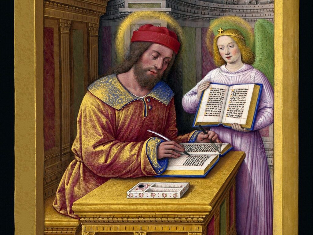 "San Mateo Evangelista", miniatura de las Grandes Heures de Ana de Bretaña, reina consorte de Francia, 1477-1514. (Wikipedia)