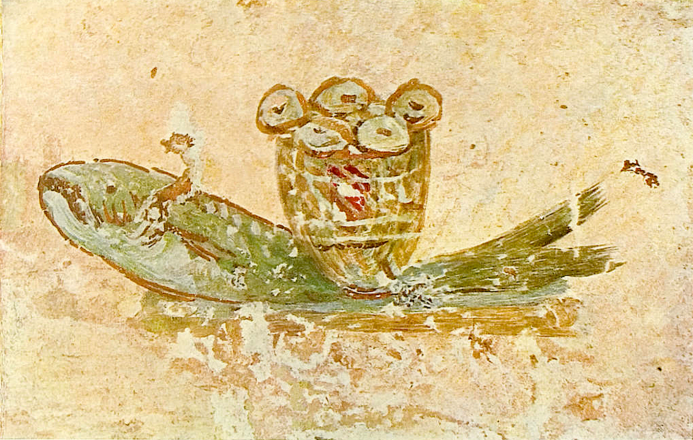Fresco del pan eucarístico y los peces en la Catacumba de San Calixto, en Roma. (Joseph Wilpert vía Wikimedia Commons)