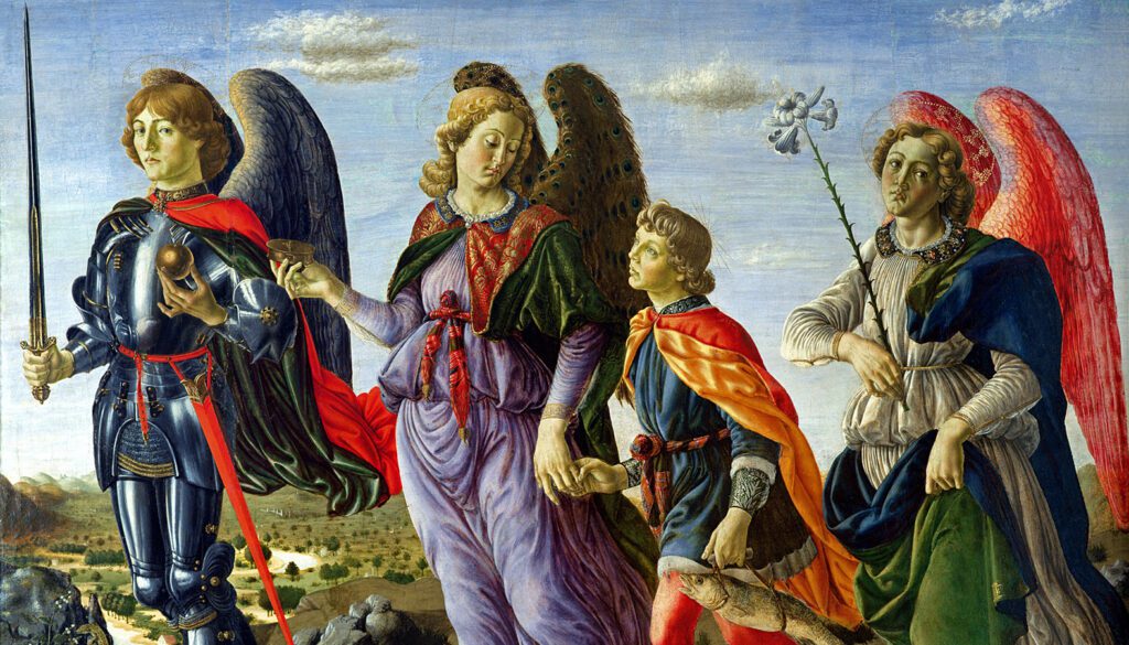 Los tres arcángeles con Tobías, de Francesco Botticini. (Wikimedia Commons)